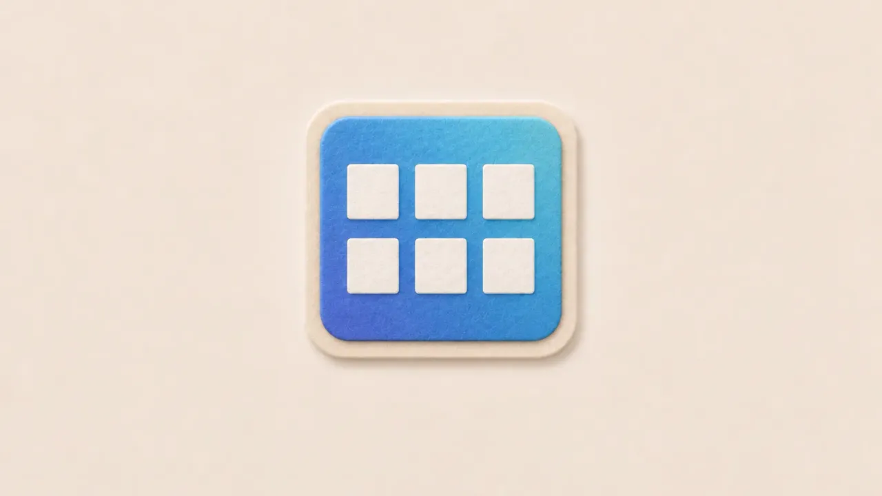 A blue felt tile with six cream squares in two rows on a cream backing