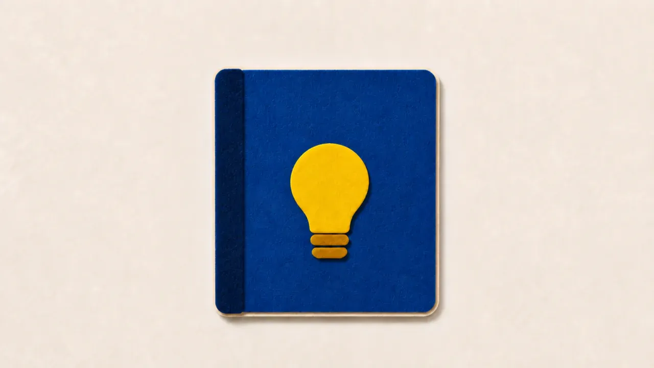 A blue felt book with a yellow lightbulb on its cover
