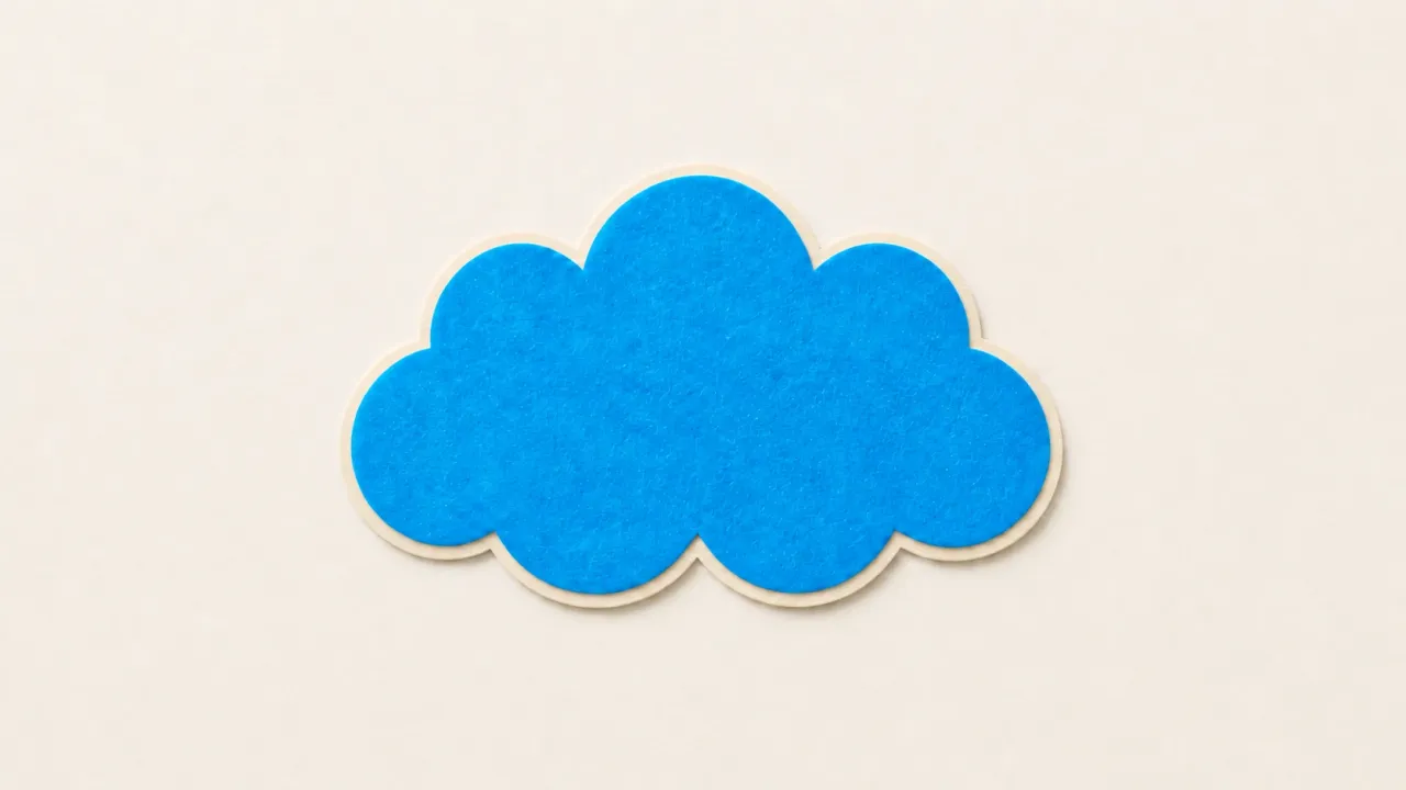 A blue paper Salesforce cloud cut from overlapping rounded bumps on a pale paper background
